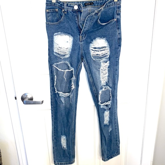 Nasty Gal Distressed Blue Skinny Jeans - Picture 2 of 6